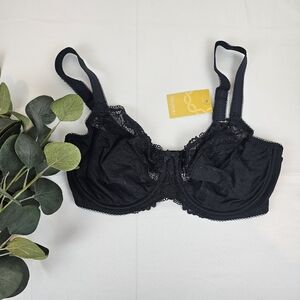 DELIMIRA Plus Size Full Coverage Underwire Unlined Minimizer Lace Bra 34DD